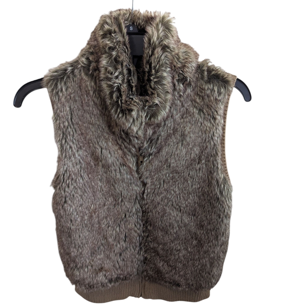 Red Camel Faux Fur Vest in Dark Brown